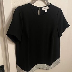CeCe Elegant Black Top with Shimmering Silver Detail